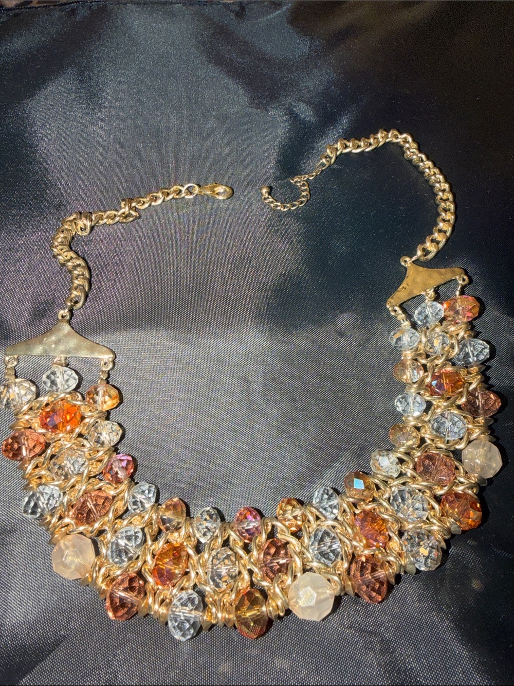 Gold Chain Statement Necklace with Multicolor Crystal Drops